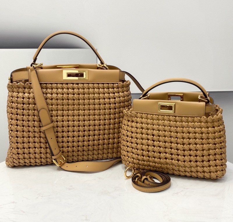 Fendi Peekaboo Mini Light Brown Braided Bag For Woman 18cm/7in