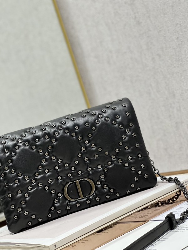 Dior Caro Macrocannage Pouch Black/White For Women 7.5in/19.5cm S5135BNHH_M900