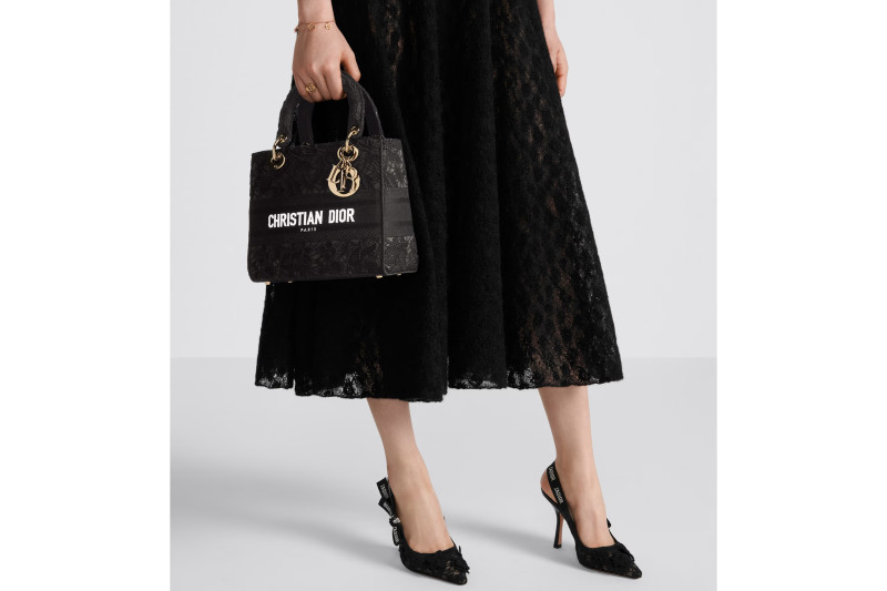 Christian Dior Medium Lady D-Lite Bag Black For Women M0565OSEL_M911- 9.5 Inches/ 24 Cm