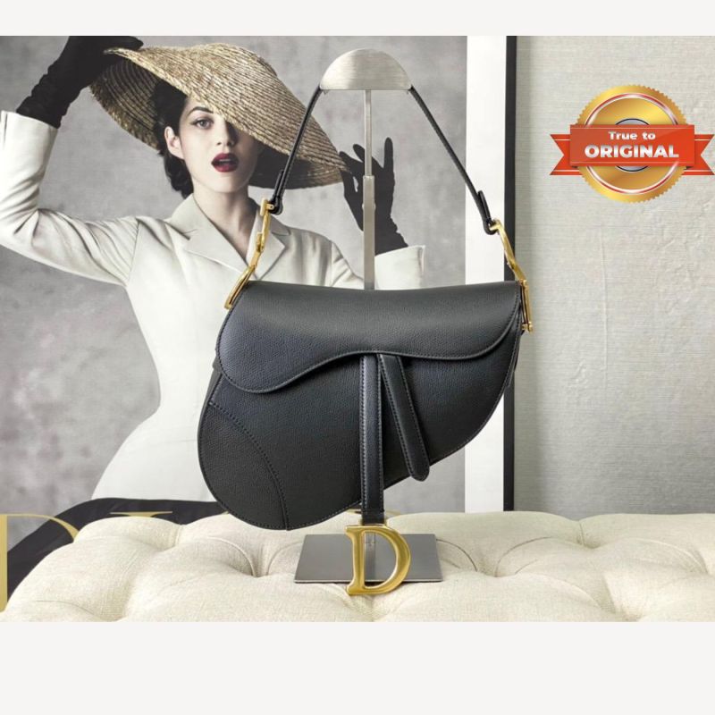 [True-to-ORIGINAL] Christian Dior Saddle Bag Black Grained For Women 10in/25cm CD M0446CBAA_M900