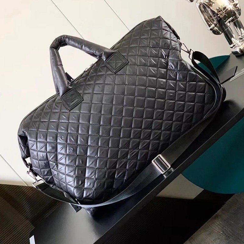 Chanel Quilted Rolling Duffle Bag Black 20.9in/53cm