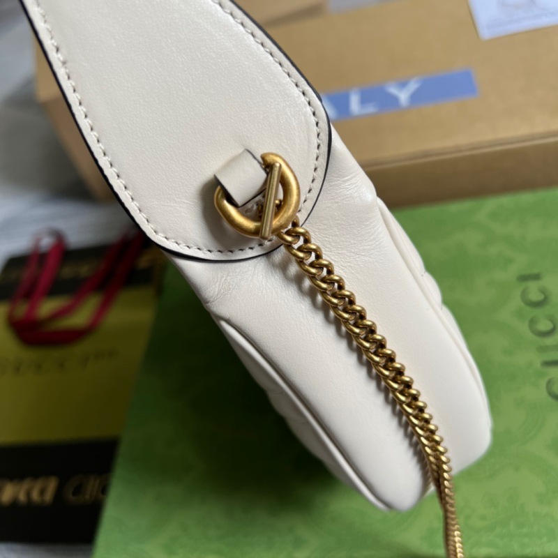 Gucci Marmont Half Moon Shaped Mini Bag White For Women, Women’s Bags 8.5in/22cm GG ‎699514 DTDHT 9022