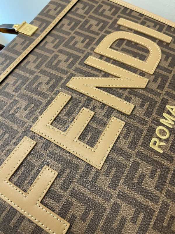 Fendi Sunshine Medium Brown FF jacquard fabric shopper Bag For Woman 31cm/12in