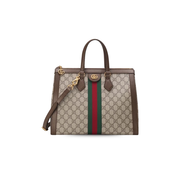 Gucci Ophidia GG Medium Tote Bag Beige/Ebony GG Supreme Canvas With Brown For Women 13in/33cm GG 524537 K05NB 8745