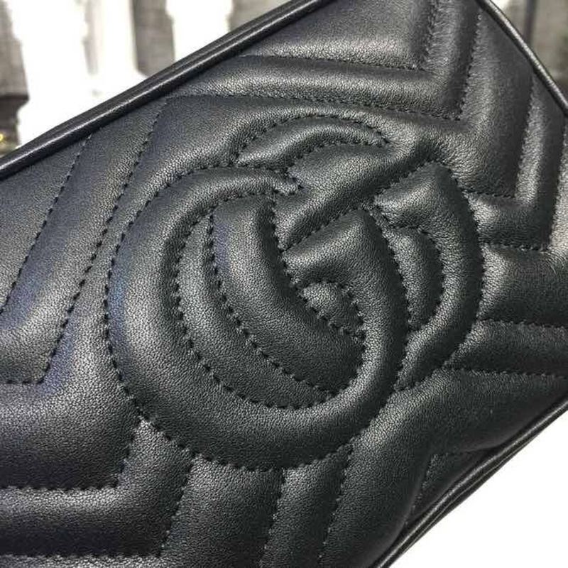 Gucci GG Marmont Matelassé Mini Bag Black Matelassé Chevron For Women 7in/18cm GG 448065 DTD1T 1000