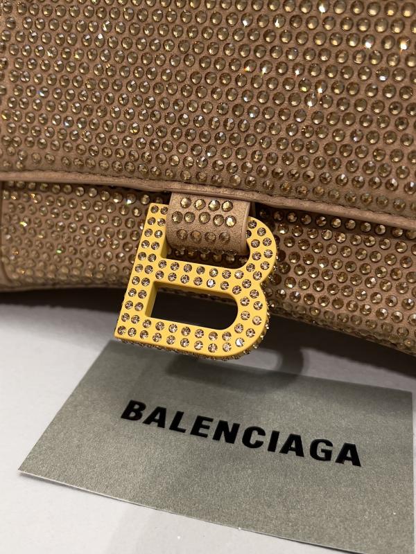 [True-to-ORIGINAL] Balenciaga Furry Hourglass Small Handbag With Rhinestones In Yellow For Women 24cm/9.4in