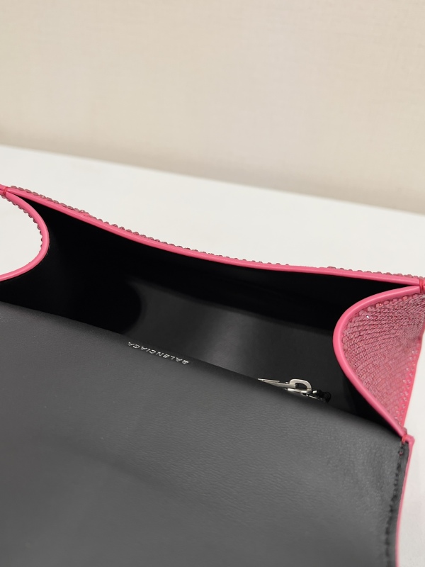 [True-to-ORIGINAL] Balenciaga Furry Hourglass Small Handbag With Rhinestones In Pink For Women 24cm/9.4in