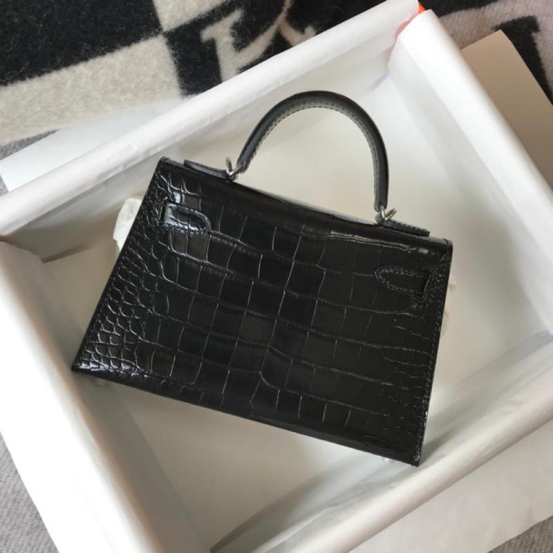 Hermes Mini Kelly 19 Black Silver Toned Hardware Bag For Women, Women’s Handbags, Shoulder Bags 7.5in/19cm