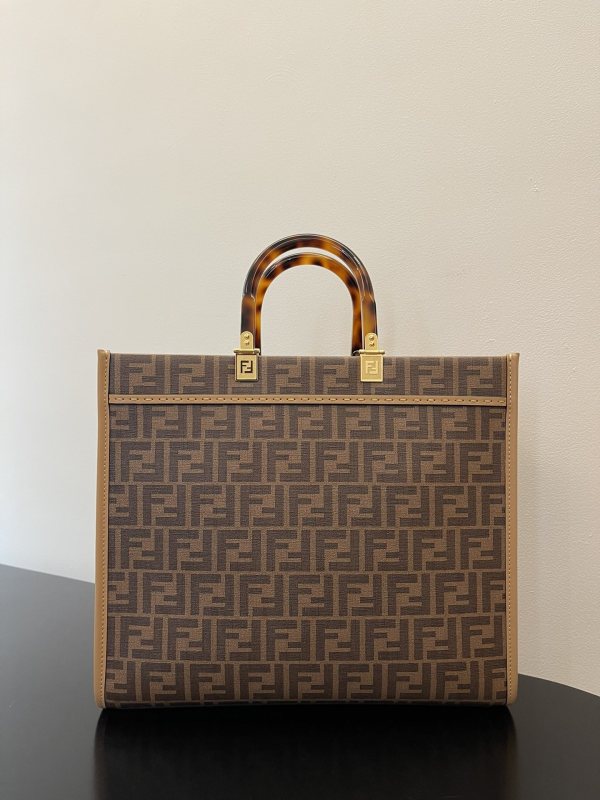 Fendi Sunshine Medium Brown FF jacquard fabric shopper Bag For Woman 31cm/12in