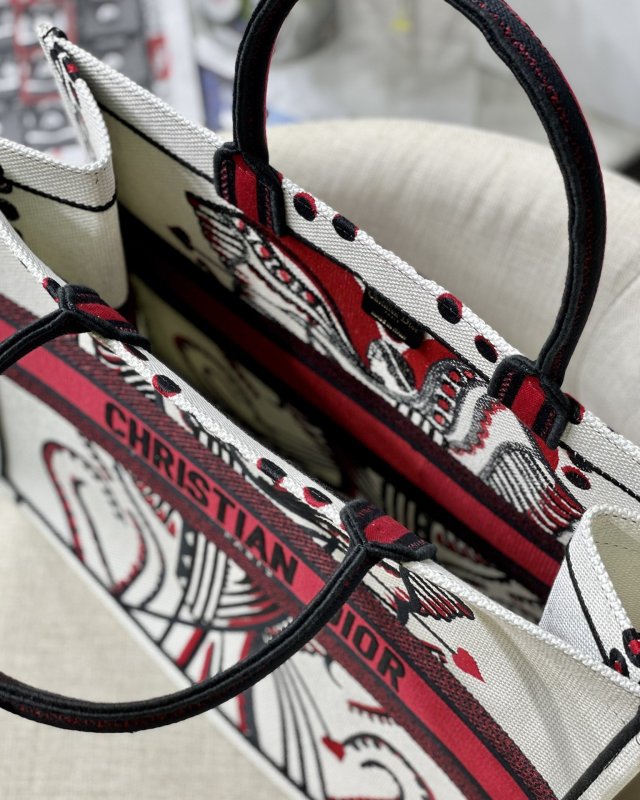 Christian Dior Large Dior Book Tote Latte Multicolor Cupidon Embroidery, Red/White, For Women Women’s Handbags, 41cm CD M1296ZTQG_M941