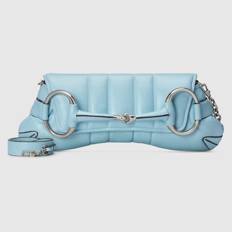 Gucci Horsebit Chain Medium Shoulder Bag Light Blue For Women 15 Inches/ 38 Cm 764255 AACU1 4811