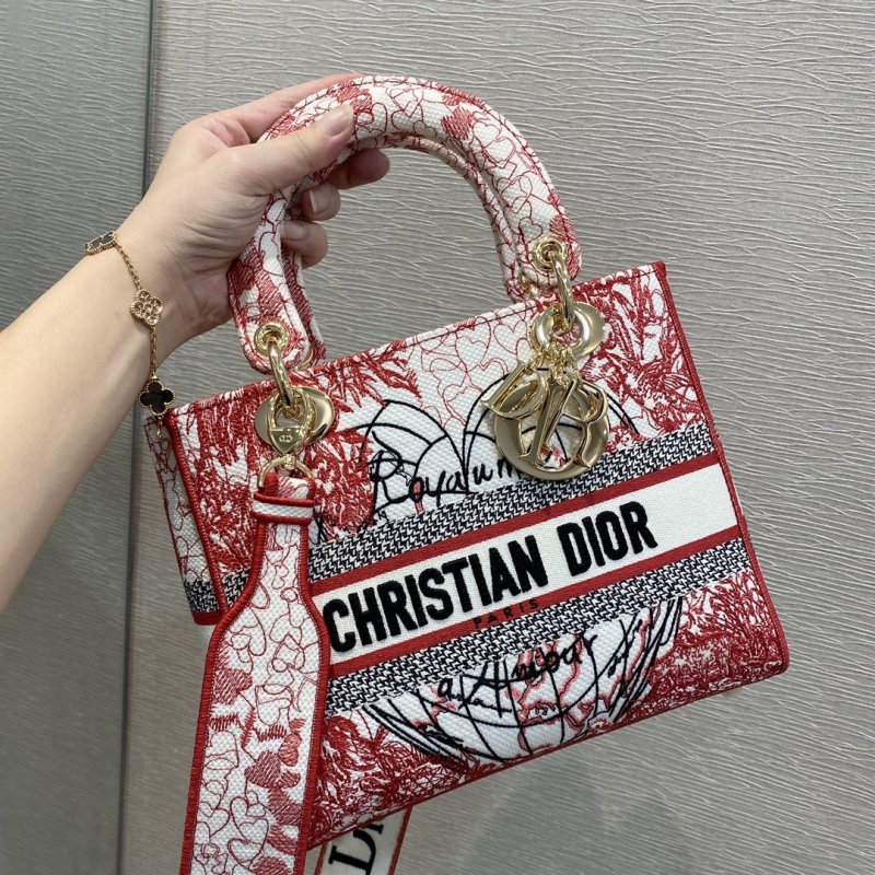 Christian Dior Medium Lady D-Lite Bag, Red, For Women Women’s Handbags, Crossbody Bags, 24cm CD