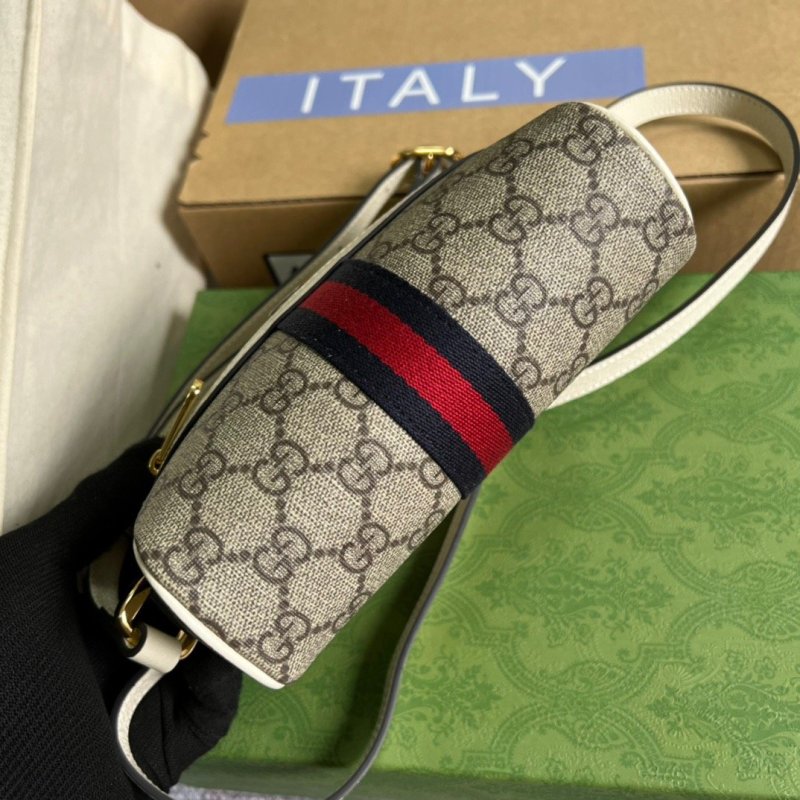 Gucci Ophidia Mini GG Bag Beige And Ebony GG Supreme Canvas, With White For Women  7in/17.5cm GG 517350 96IWS 9794