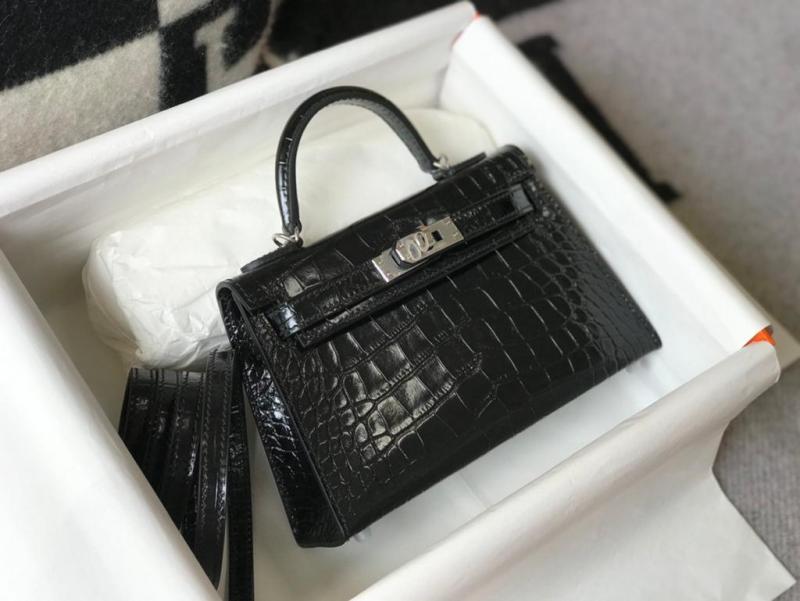 Hermes Mini Kelly 19 Black Silver Toned Hardware Bag For Women, Women’s Handbags, Shoulder Bags 7.5in/19cm