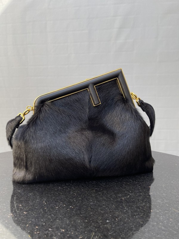 Fendi First Medium Black Fox Fur Bag For Woman 32.5cm/13in