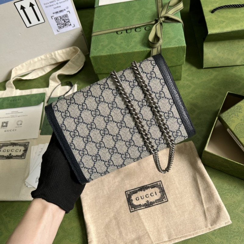 Gucci Dionysus GG Chain Wallet Beige And Blue Supreme Canvas For Women 8in/20cm 401231 K9GSN 4075