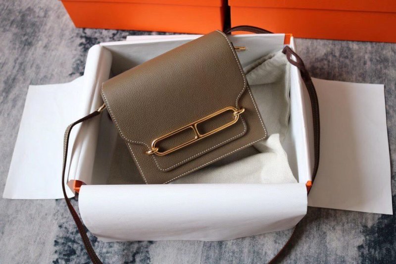 Hermes Evercolor Sac Roulis 23 Grey Galet For Women, Women’s Handbags, Shoulder Bags 9in/23cm