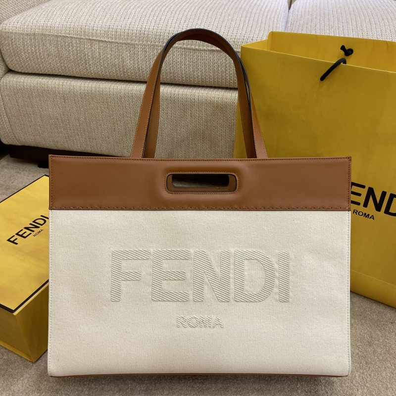 Fendi Canvas Tote Bag Beige/Brown For Women, Women’s Handbags 18.1in/46cm FF 7VA480