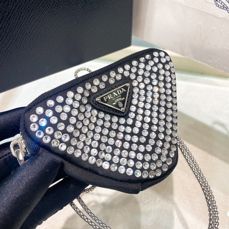 Prada Mini- Pouch With Artificial Crystals Bag Black For Women 3.9 in/ 10 cm 1NR005_2AWL_F0T7O