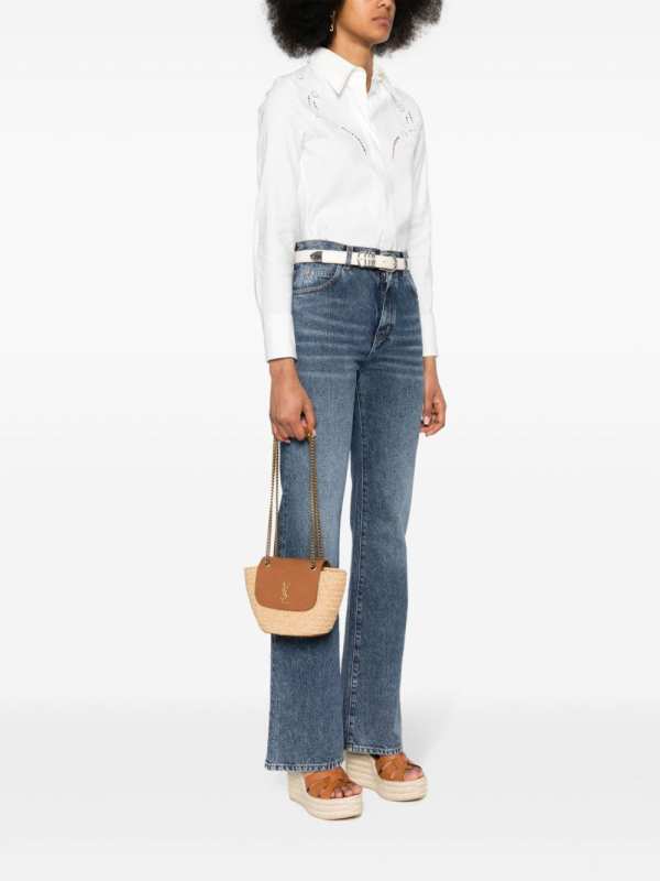 Saint Laurent Mini Manon In Raffia And Aged Vegetable-Tanned Beige For Women 9.1 Inches/ 23 Cm 774269GAAED9051