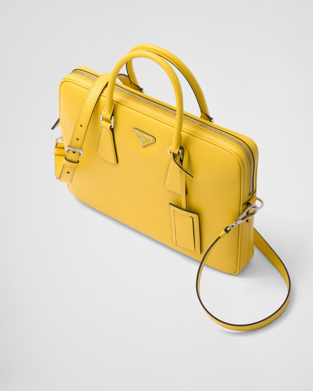 Prada Saffiano Leather Work Bag Yellow For Women- 2VE368_9Z2_F0PG8_V_OOX