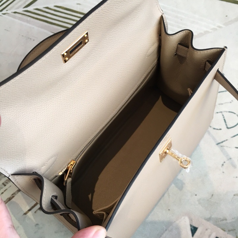 Hermes Kelly Light Gray For Women Gold Toned Hardware 10in/25cm