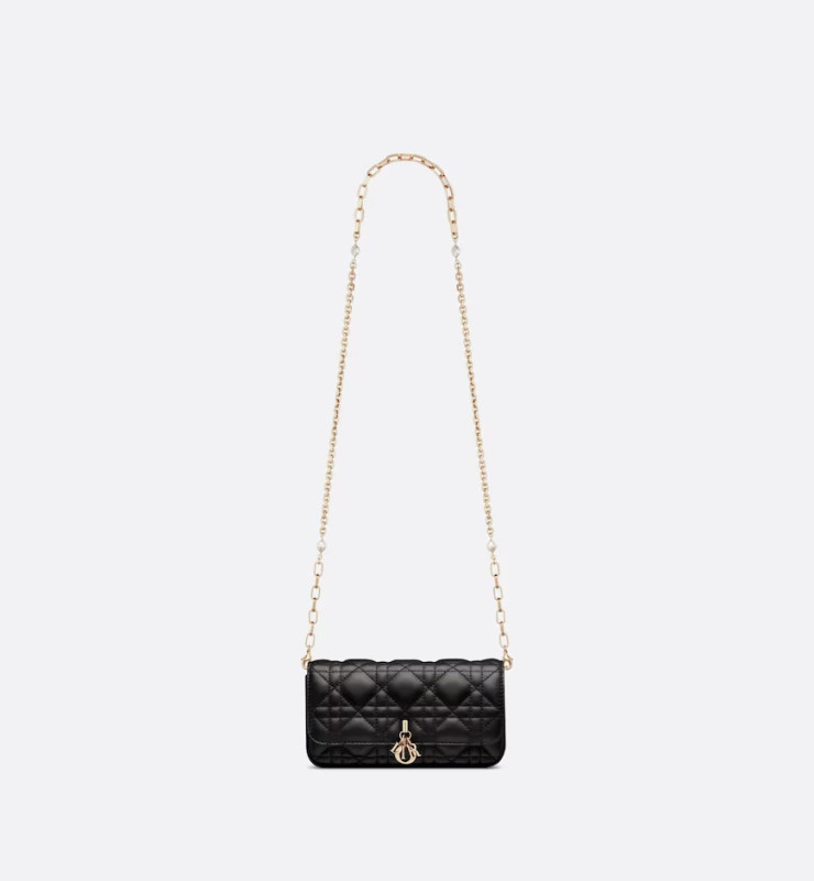 Christian Dior Lady Dior Phone Pouch Black For Women S0977ONMJ_M900- 7.5 Inches/ 18. 5 Cm