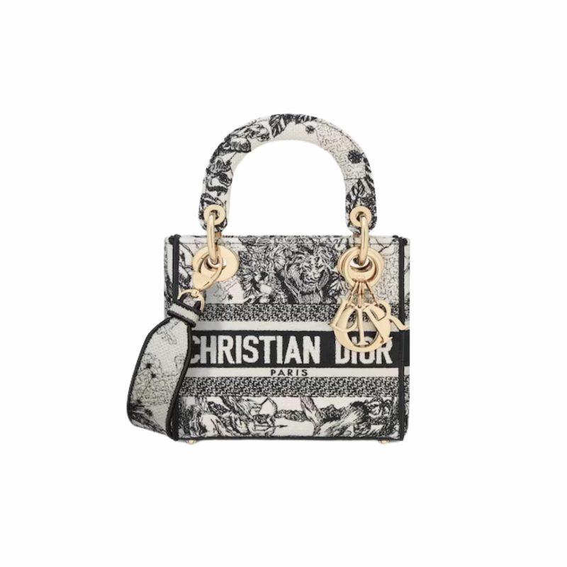Christian Dior Mini Lady D-Lite Latte and Black Bag For Women M0500ORHZ_M941- 6.5 Inches/ 17 Cm