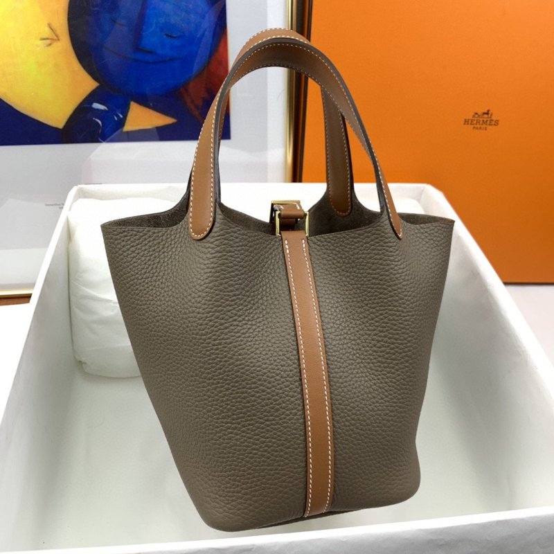 Hermes Picotin Lock 18 Bag Etoupe/Brown With Gold-Toned Hardware For Women, Women’s Handbags 7.1in/18cm