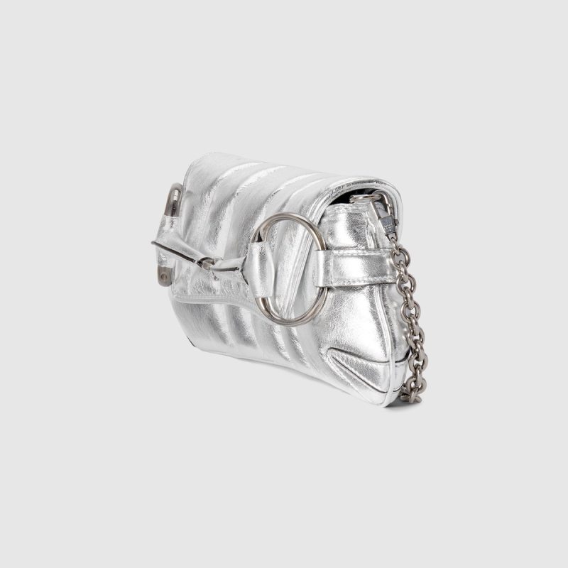 Gucci Horsebit Chain Small Shoulder Bag Silver For Women 10.6 Inches/ 27 Cm 764339 AACY5 8106