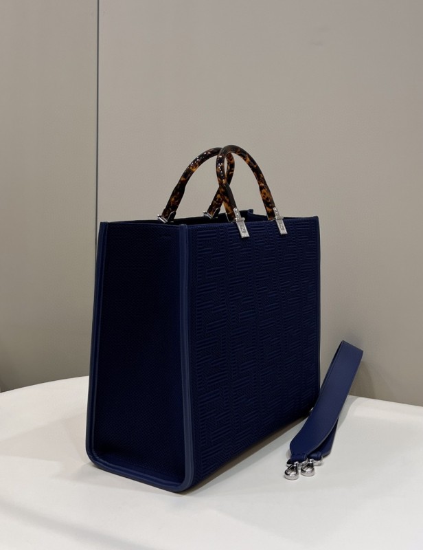 Fendi Sunshine Medium Navy Blue FF fabric shopper Bag For Woman 31cm/12in