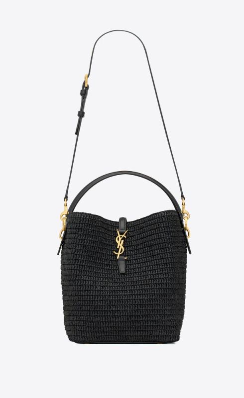 Saint Laurent Le 37 In Woven Raffia And Vegetable-Tanned Black For Women 9.8 Inches/ 25 Cm 773991GAAEC1000