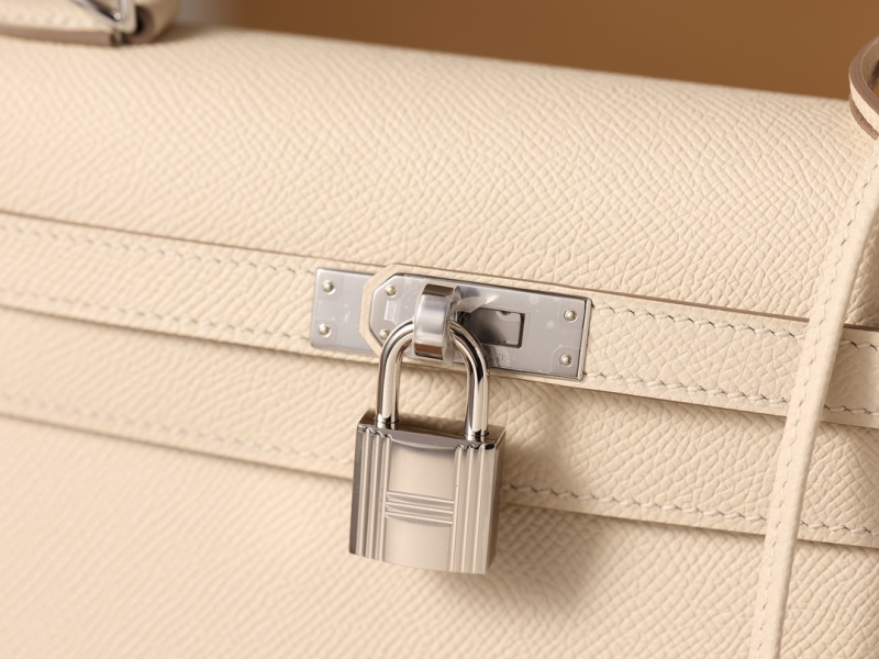 Hermes Kelly Epsom Silver Lock Bag Cream For Women 9,8in/25cm