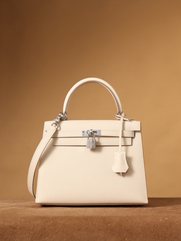 Hermes Kelly Epsom Silver Lock Bag Cream For Women 9,8in/25cm