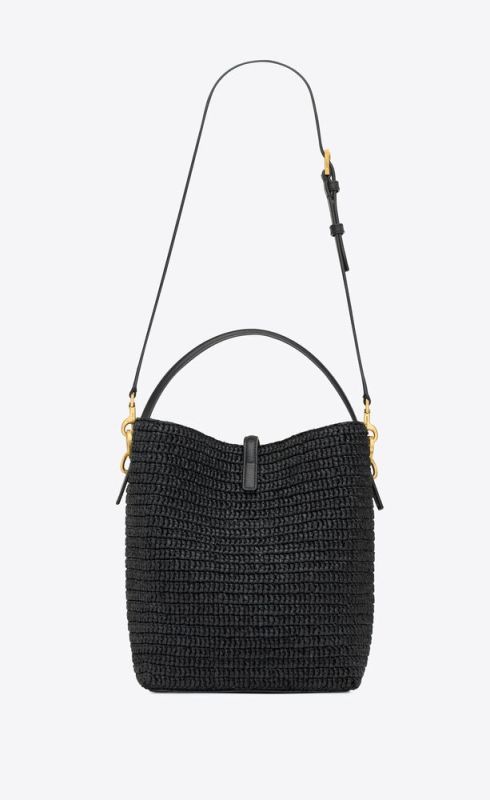 Saint Laurent Le 37 In Woven Raffia And Vegetable-Tanned Black For Women 9.8 Inches/ 25 Cm 773991GAAEC1000