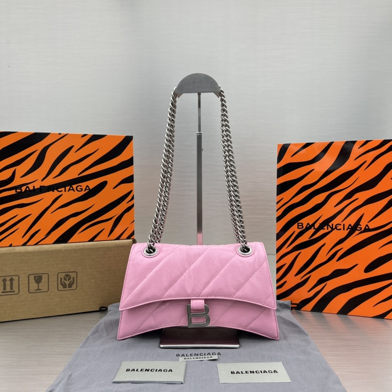 Balenciaga Crush Small Chain Bag Black/Pink/Silver/White For Women‎ 9.8in/24.9cm 716351210J09001