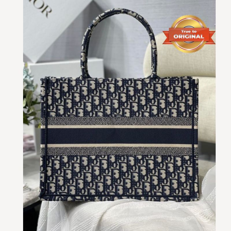 [True-to-ORIGINAL] Christian Dior Medium Dior Book Tote Bag Blue For Women 14in/36cm CD M1296ZRIW_M928