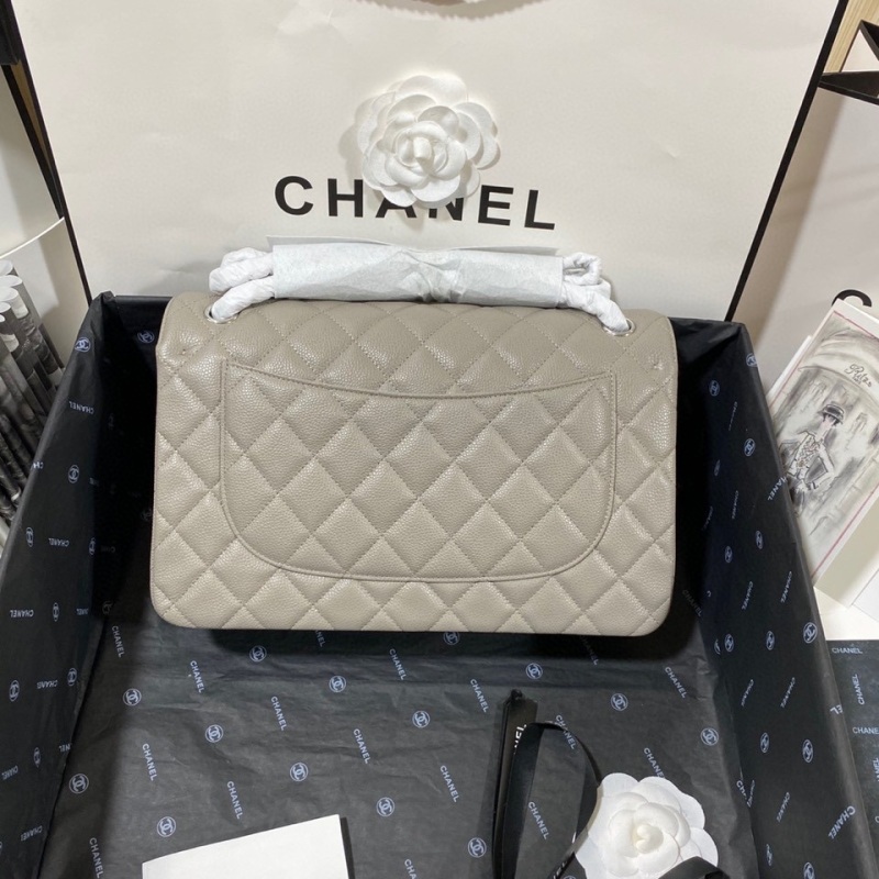 Chanel Large Classic Handbag Silver Hardware Grey For Women, Women’s Handbags, Shoulder Bags 11.8in/30cm