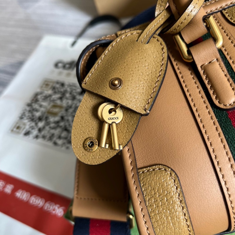 Gucci Mini Top Handle Bag With Double G White/Brown For Men 8.7in/22cm