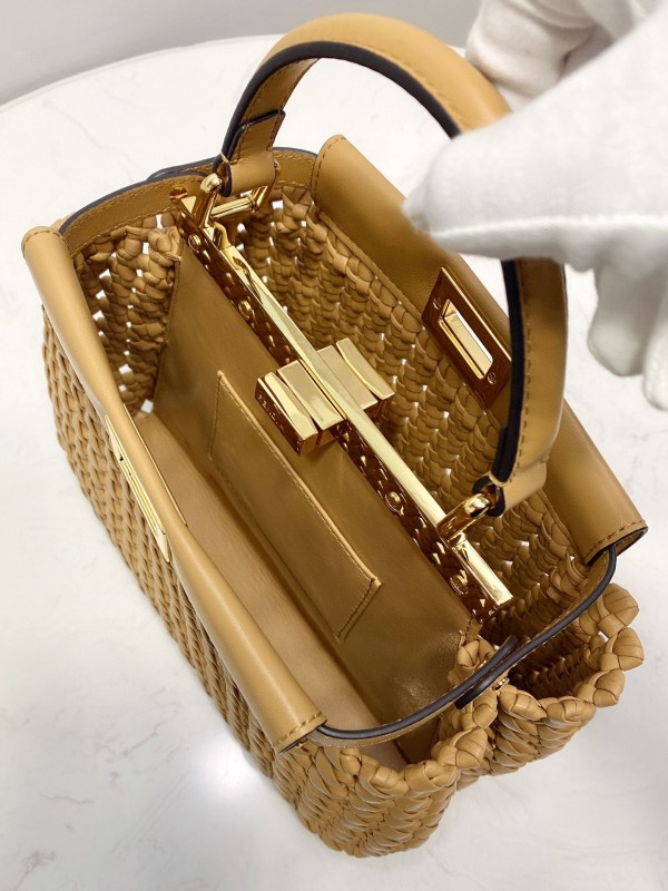 Fendi Peekaboo Mini Light Brown Braided Bag For Woman 18cm/7in