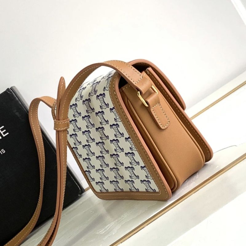 Celine Teen Triomphe Bag In Triomphe Canvas And Calfskin Blue For Women 188882BZ4.07BL