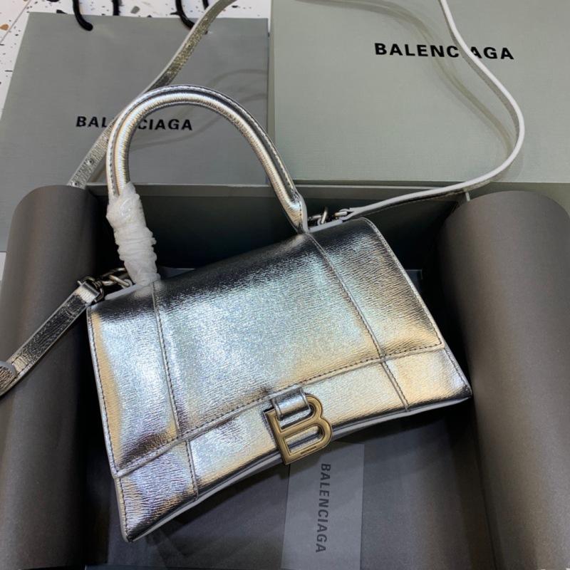 Balenciaga Hourglass Small Handbag In Sliver, For Women, Women’s Bags 9in/23cm