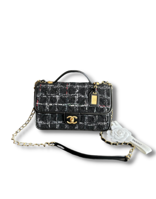 Chanel Small Flap Bag With Top Handle Black For Women 9.8in/25cm AS3653