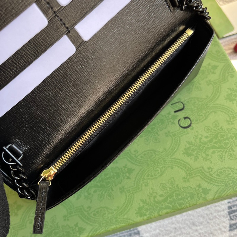 Gucci GG Horsebit 1955 Wallet With Chain Black/Navy Blue/Purple For Women ‎621892 1AAJ8 1000 7.5 in/ 19 cm