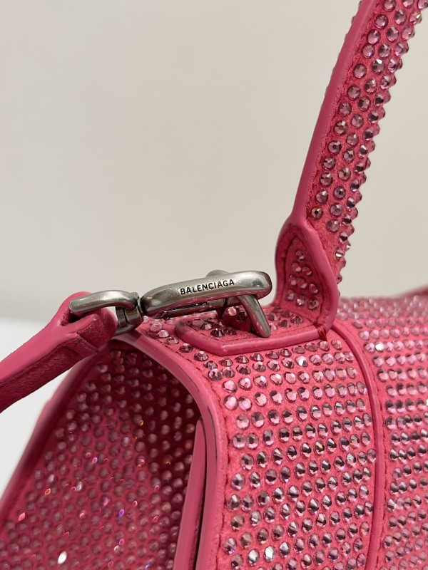 [True-to-ORIGINAL] Balenciaga Furry Hourglass Small Handbag With Rhinestones In Pink For Women 24cm/9.4in