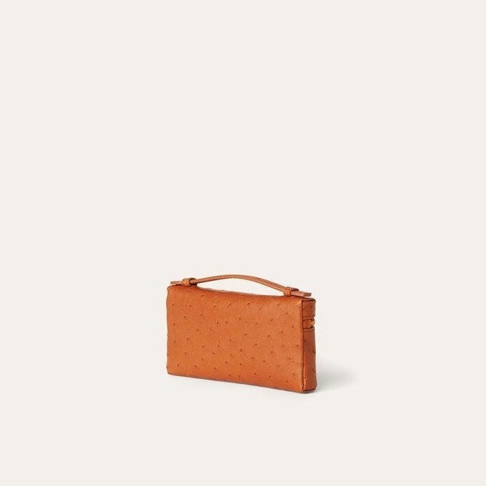 [True-to-ORIGINAL]Loro Piana Extra Pocket Mini Pouch Cognac For Women 5.9in/15cm FAN9926 E445