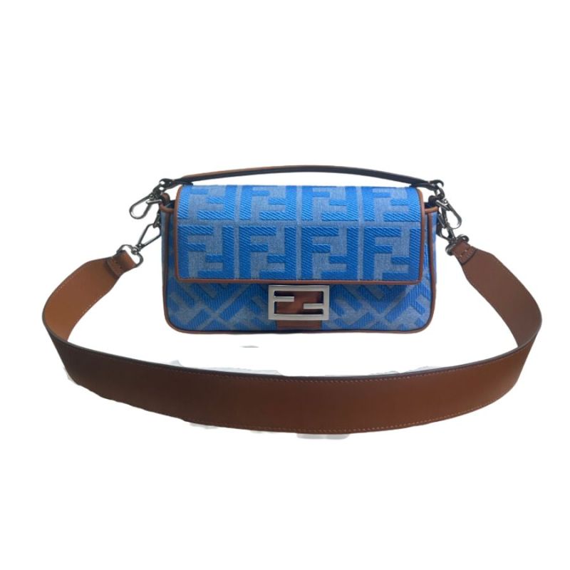 Fendi Denim Bag With FF Embroidery Blue For Women 26cm / 10.2in