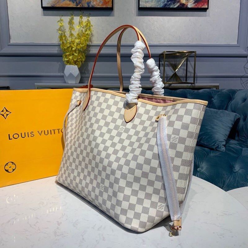 Louis Vuitton Neverfull GM Tote Bag Damier Azur Canvas Rose Ballerine Pink For Women, Women’s Handbags, Shoulder Bags 15.4in/39cm LV N41604