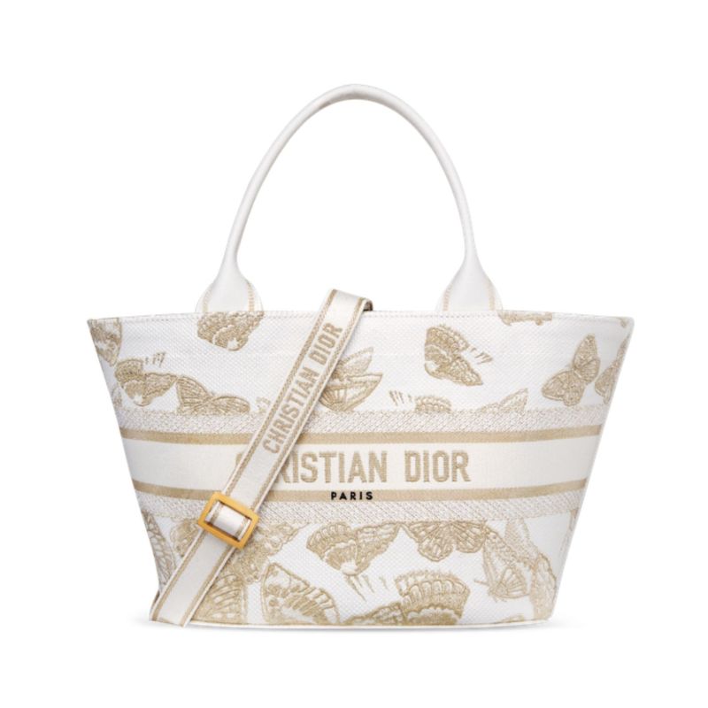 Christian Dior Hat Basket White And Gold-Tone Bag For Women M1328CECH_M01E- 10.5 Inches/ 27 Cm