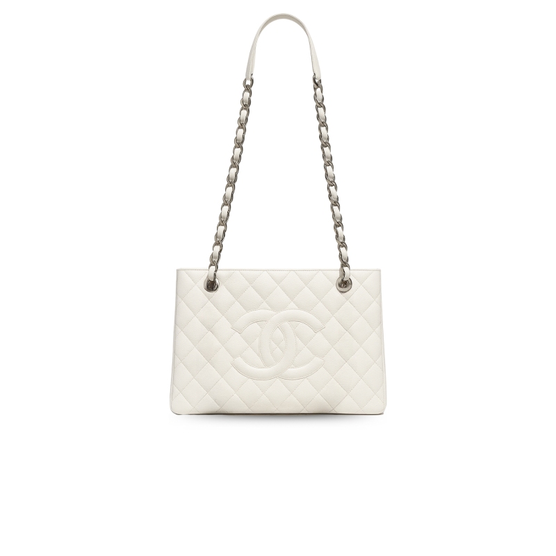 Chanel Chain Tote Shoulder Bag White For Women 13in / 33cm A50995